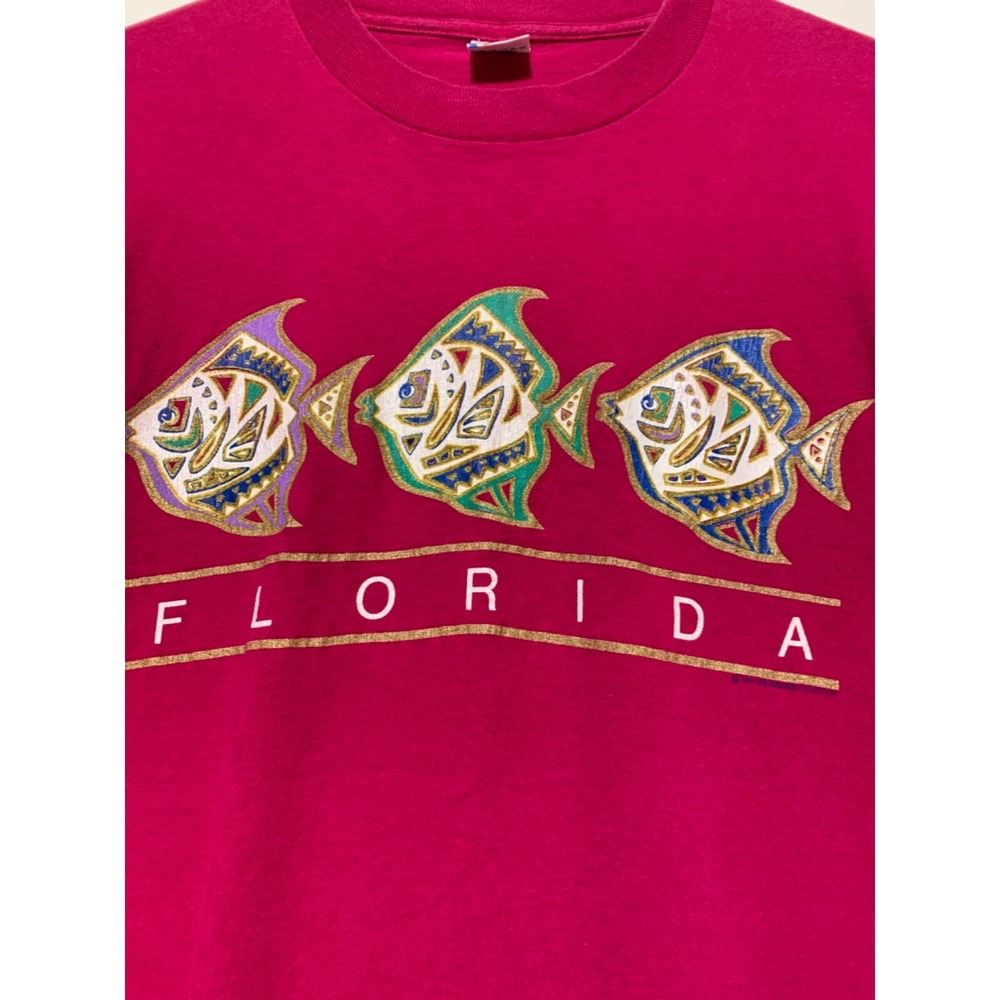 Fruit of the Loom Size M Pink Cotton Graphic Florida Fish Shirt 1981 Paradise - Picture 3 of 5